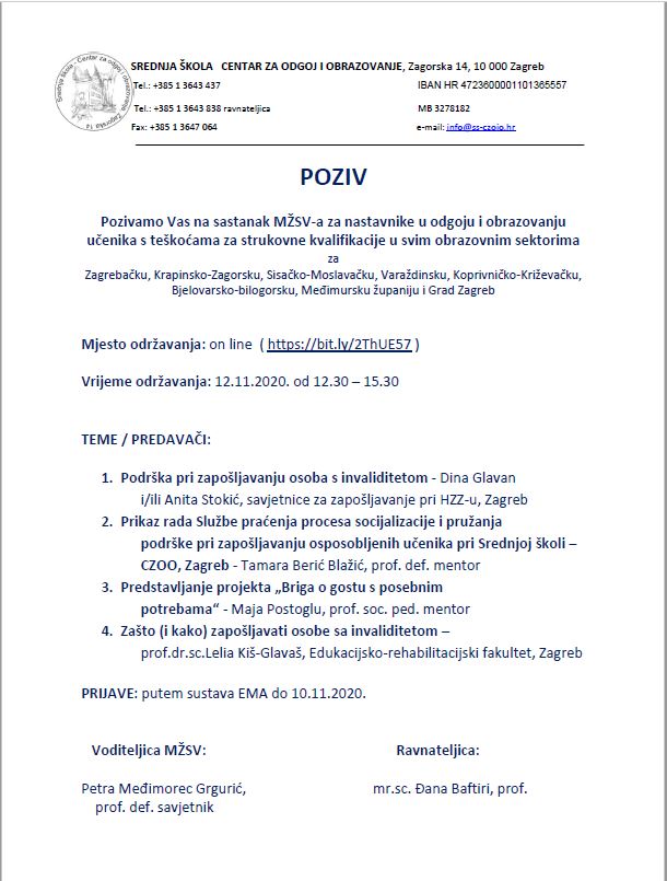Poziv na MŽSV 12.11.2020.